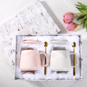 Taza de Cerámica con Textura de Mármol, con Tapa y Cuchara, Juego de Tazas de Café para <span class=keywords><strong>Parejas</strong></span>, Empaque en Caja de Regalo, Taza de Agua Creativa para el Hogar y la Oficina - Product Image 6
