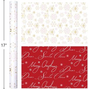 MAYPLUSS Christmas Wrapping Paper Roll 17in X 33ft <b>Pink</b> Gold Snowflake Design Eco-Friendly Gift Craft Packaging - Product Image 3
