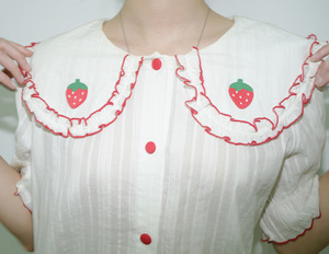 Pijama de algodón con marco peinado para mujer, conjunto térmico de manga larga para el hogar, cintura elástica, tela cómoda, fresa decorativa - Product Image 4