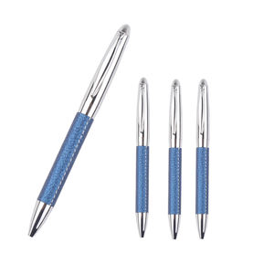 Bolígrafo de Acero Inoxidable con Acabado en Cuero Azul - Product Image 1