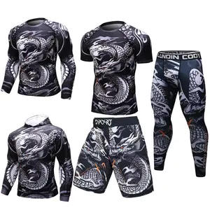 Custom quick dry compression jiu jitsu mma bjj boxing gym fitness t shirt rash guard shorts leggings hoodie rash vest sportswear