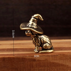 Statuette de <span class=keywords><strong>chat</strong></span> magique en laiton antique avec chapeau, décoration magique pour la maison et la chambre à coucher pour Halloween - Artisanat - Product Image 1
