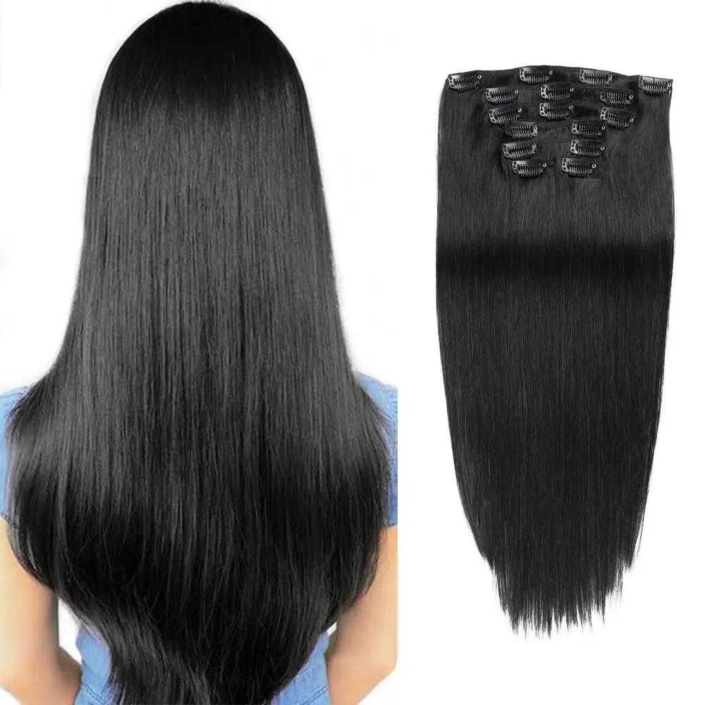 Wholesale Indian Remy 100% Clip in Human Hair Extensions Double Drawn Human Hair Clip in Hair Extensions