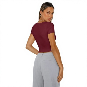 Women's Open Back Baby Tee Fitted <b>Cap</b> <b>Sleeve</b> Backless T Shirt Trendy Y2K Streetwear Fashion <b>Top</b> Custom Logo Wholesale OEM - Product Image 3