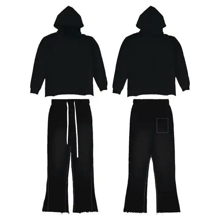 Custom 3D Puff Printing Streetwear Flared Sweatpants And Hoodie Sets Unisex Sweatsuit 2 Pieces Set Track Suit