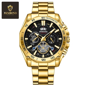 Montre pour homme <span class=keywords><strong>de</strong></span> marque haut <span class=keywords><strong>de</strong></span> gamme BINBOND, acier inoxydable original, lumineuse, étanche, montre <span class=keywords><strong>de</strong></span> luxe pour homme, date, quartz - Product Image 5