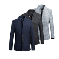 Blazer erkek ilkbahar sonbahar yeni iş elbise Suit rahat standı yaka erkek ofis Slim Fit erkek ceket artı boyutu