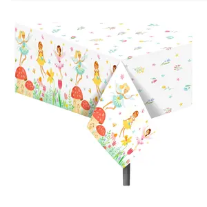 Huancai fairy garden PE table cover kids birthday party decorations 130x220cm plastic table cloth for floral party supplies