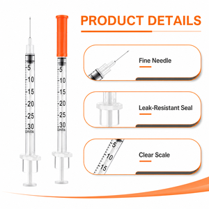 Seringues à <span class=keywords><strong>insuline</strong></span> de calibre fin 0,3 ml pour soins aux petits animaux, <span class=keywords><strong>aiguille</strong></span> fixe 29G-32G, traitées à l'oxyde d'éthylène, 100/boîte - Product Image 2