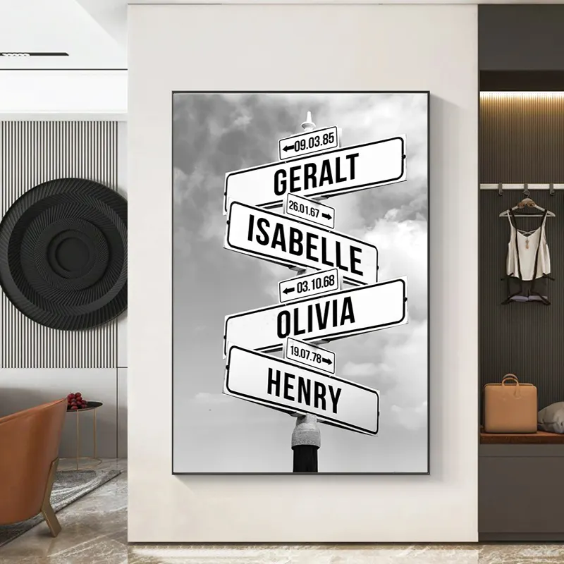 Personalized Customize Intersection Street Sign 2-6 Names Dates wall painting canvas wall art prints custom
