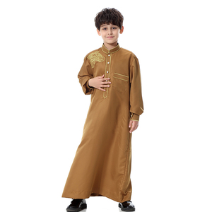 Color sólido <span class=keywords><strong>Haramain</strong></span> islámico Thobe para niños Oriente Medio musulmán niño manga larga bordado para Daffah Thobe Thawb para niños - Product Image 5