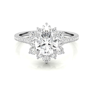 Venta al por mayor de joyería de plata para mujer corte redondo Moissanite solitario flor anillo estilo clásico para regalo de boda fiesta aniversario - Product Image 1