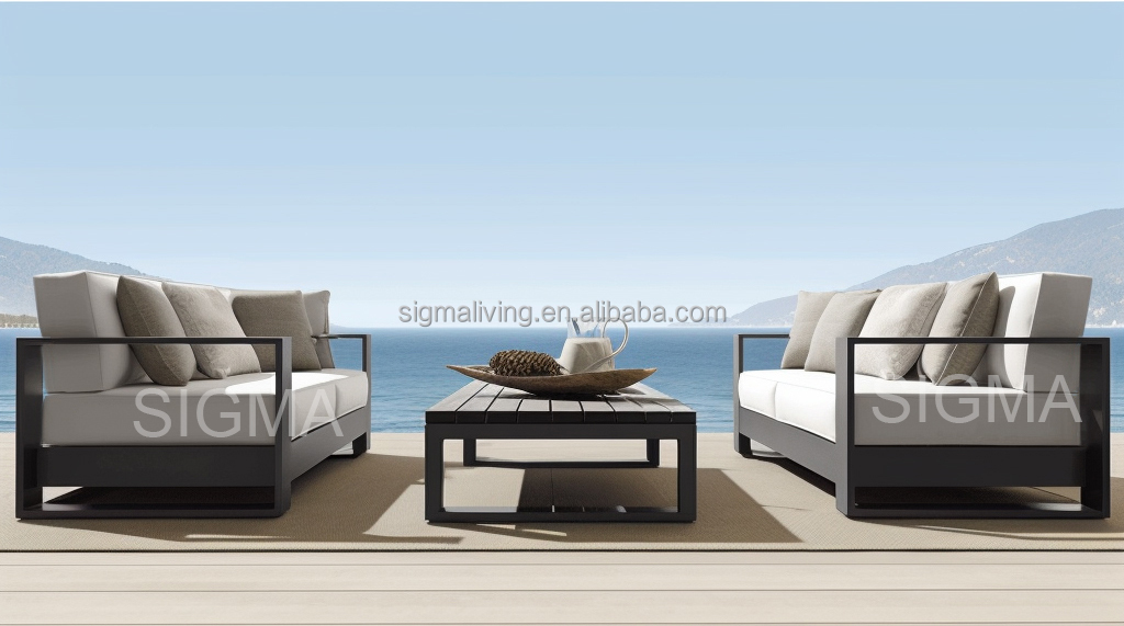 Luxury Outdoor Furniture Villa Leisure Sofa  Patio Waterproof All Weather Aluminum Garden 3-Seater Sofa
