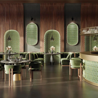 Meubles de café modernes en bois demi-circulaires, canapé, banquette, table et chaise pour restaurant