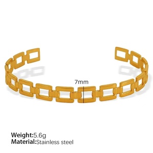 Dainty Personalized Hollow Gold Plated Stainless Steel Link Chain <b>Bangle</b> <b>Bracelets</b> Jewelry - Product Image 4