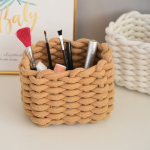 Woven <b>Basket</b> Cotton Rope Storage Box Rectangle Handmade Desk Organizer For Snacks Cosmetics Keys - Product Image 3