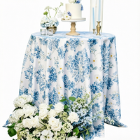 Taplak Meja Poliester/Linen Modern Tenun Geometris Biru 120 inci, Anti Minyak, Anti Air, Latar Belakang Putih, untuk Meja Gaya Amerika