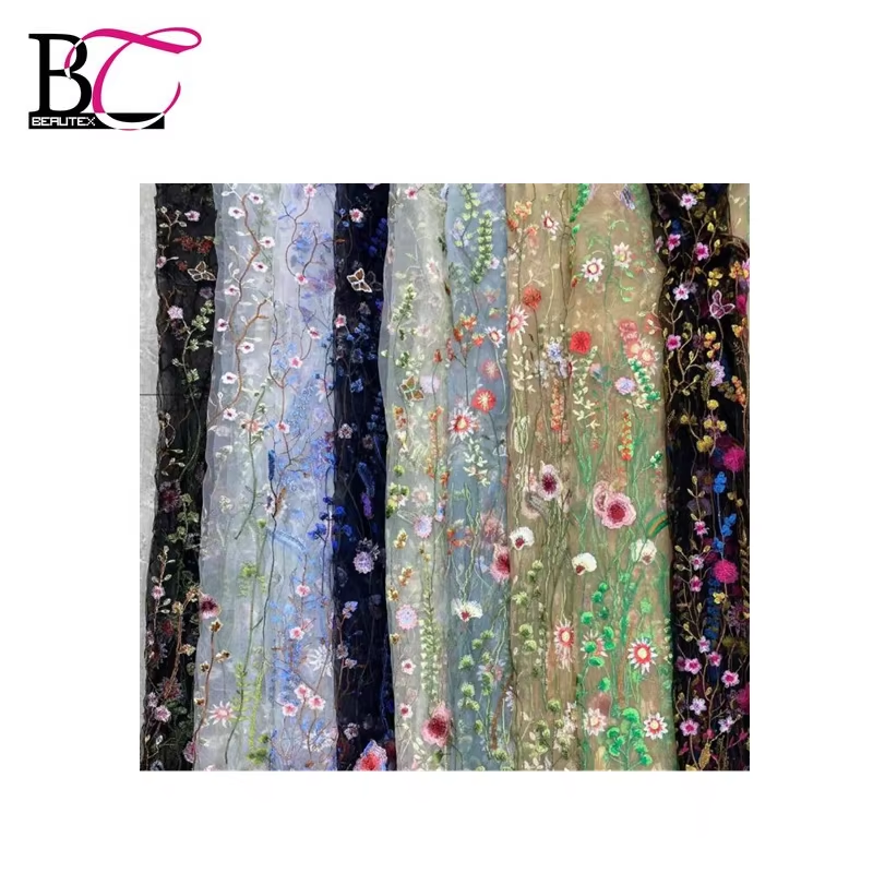 Net Lace Fabric Embroidery Embroidered Fabric