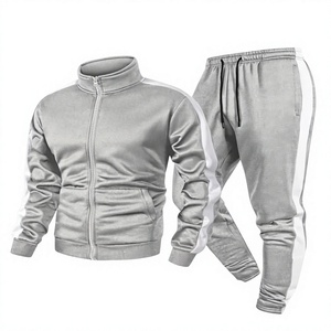 Men's Casual Two-Piece Sportswear <b>Set</b> Black Zip-Up Top Pants Fleece-Lined Elastic Waistband Regular Fit Front Winter - Product Image 2