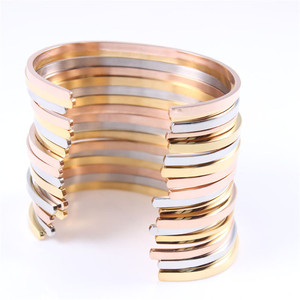 Pulsera de Acero Inoxidable de Moda, Chapada en Oro, Pulsera Abierta de Plata, Pulseras Ajustables para Hombre y Mujer - Product Image 2