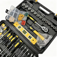 Ensemble d'outils à main professionnels, kit d'outils ménagers multi-pièces avec clé à molette, pinces, marteau, tournevis, douilles, boîte à outils noire