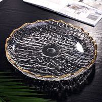 Assiette à fruits plate en verre cristal de luxe, créative, style rétro européen, avec incrustation dorée et motif écorce de Phnom Penh, pour salon chinois, bonbons et snacks