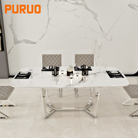 Puruo Tables de salle à manger importées en gros, commandes en gros/distributeurs, ensembles de salle à manger en marbre gris pour cuisine avec six chaises