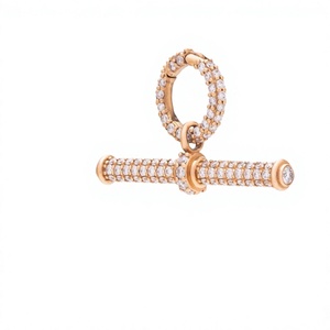 Colgante de Barra en T de Oro Amarillo de 14k con Diamante Cultivado en Laboratorio, Cierre Circular Pavé, Joyería Fina de Lujo, Hecho a Medida, para Boda, Compromiso, Unisex - Product Image 2
