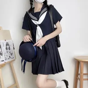 Japon tarzı öğrenci kız okul üniformaları kızlar donanma kostüm kadınlar seksi donanma JK takım elbise denizci bluz pilili etek