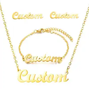 Collier en acier inoxydable avec initiales, bijoux avec breloques en or rose, argent et or, chaîne personnalisée, plaque nom