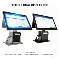Sistema de Punto de Venta de escritorio, de doble pantalla caja registradora, máquina Pos, impresora térmica integrada de 80mm y escáner de código de barras para venta minorista