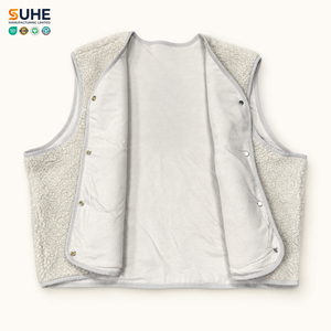 Gilet en polaire sherpa tricoté vintage délavé pour femme SUHE, 100 % polyester, sans manches, boutonné, logo personnalisé, OEM ODM, chaud pour l'hiver, 220g - Product Image 4