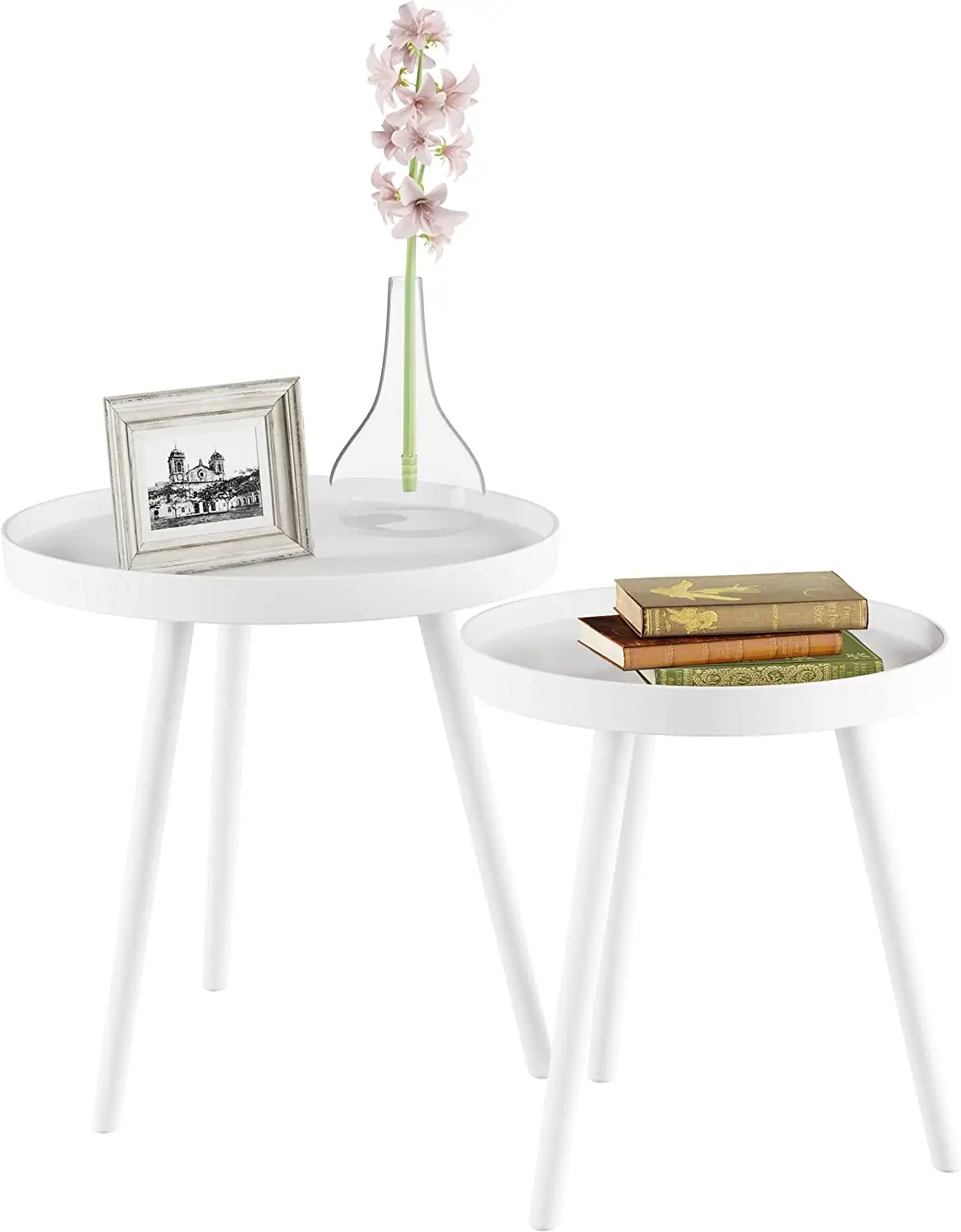 Оптовая продажа с завода, современный деревянный боковой столик для гостиной, круглый столик с подносом, набор из 2 журнальных столиков в скандинавском стиле