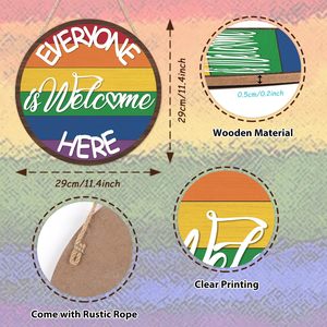 Letrero de Madera 'Todos son Bienvenidos Aquí', Placa Redonda Colgante con Arcoíris, Decoración Rústica Inspiradora para Puerta Principal, Letrero de Bienvenida Multicolor para Pared - Product Image 2