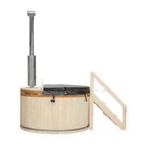Bañera de hidromasaje finlandesa para exteriores, barril de madera de pino, con revestimiento de membrana para piscina