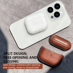 DL High Premium Retro Style Real Cowhide Capa superior Marrón Tapones para los oídos inalámbricos Estuche para auriculares Estuche de diseñador portátil para <span class=keywords><strong>Airpods</strong></span> - Product Image 4