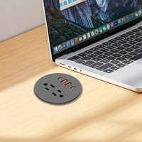 Prise de courant encastrée ronde avec 2 prises CA et 4 ports USB, charge rapide USB-C 65W, prise de bureau encastrée