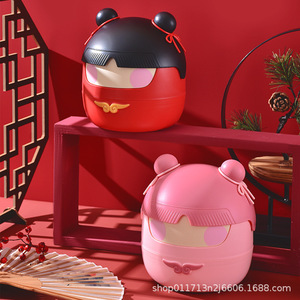 Nezha Style Desktop Trash Can Round Red Flip Top Office Wastebasket Indoor Storage <b>Bin</b> 260g - Product Image 2
