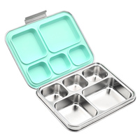 Boîte à lunch bento réutilisable en acier inoxydable 18/8, étanche, compatible micro-ondes, sans BPA, 5 compartiments, pour l'école, le bureau, les enfants, durable