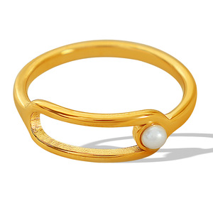 Anillo Geométrico Minimalista Francés, Chapado en Oro, con Perla Sintética, Joyería Unisex para Fiestas - Product Image 5
