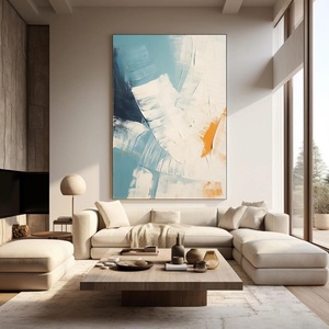 Décoration murale artisanale, peinture murale, décoration intérieure, art mural minimaliste bleu et blanc de luxe, peinture murale - Product Image 2