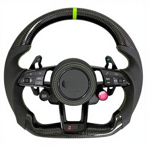 Volant de <span class=keywords><strong>voiture</strong></span> sport en fibre de carbone pour Audi R8 TT Mk2/Mk3 B8 RS TTS TTRS RS3-7 A3-A8 Q3-Q7, forme <span class=keywords><strong>D</strong></span>, 4/3 branches, en cuir - Product Image 1