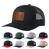 Gorra Trucker RTS de 5 Paneles con Logotipo Personalizado, Corona Alta, Malla Trasera, Parche de Cuero, Parte Delantera de Algodón Transpirable y Ajustable