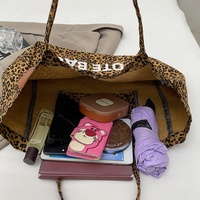 Sac fourre-tout en toile de coton imprimé léopard avec logo personnalisé, grande capacité, sac à bandoulière tendance pour la plage, OEM, été, automne, hiver