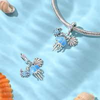 Vente en gros de bijoux pour femmes en argent sterling 925 style océan tortue étoile de mer queue de poisson pendentif breloques avec zircon accessoires fins