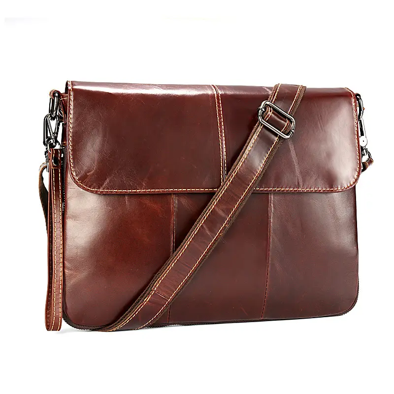Mens Quality Cowhide Leather Travel Business Briefcase Pad Document Attache Portfolio Tote Messenger Shoulder Bag