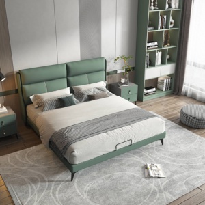 Elegantes Camas de plataforma doble con iluminación de cuero, muebles de dormitorio completos, Modernas, 1,5/1,8 m - Product Image 1