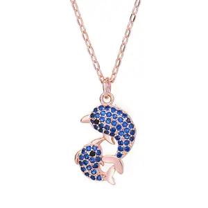 Fashionable Style polishing Simple and exquisite blue zirconium dolphin necklace for woman