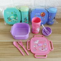 Boîte à lunch et gourde réutilisables en PP de qualité alimentaire, anti-fuite, avec paille, pour enfant, en plastique, compatible micro-ondes, type bento, emballage alimentaire