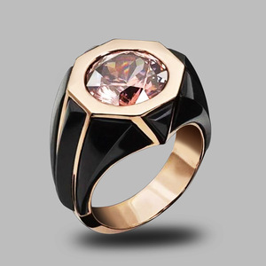Anello da donna ottagonale smaltato con pietra rosa intarsiata, regalo di gioielli alla moda per feste e uso quotidiano - Product Image 2